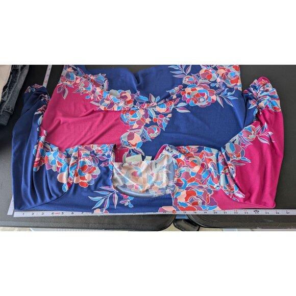 Susan Graver Floral Print Long Sleeve Top Plus 1XP Petite Liquid Knit Coastal - Picture 8 of 10